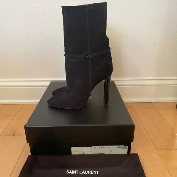 Saint Laurent Mica 105mm Black Suede Whipstitch Ankle Booties 38 IT - Picture 3 of 9